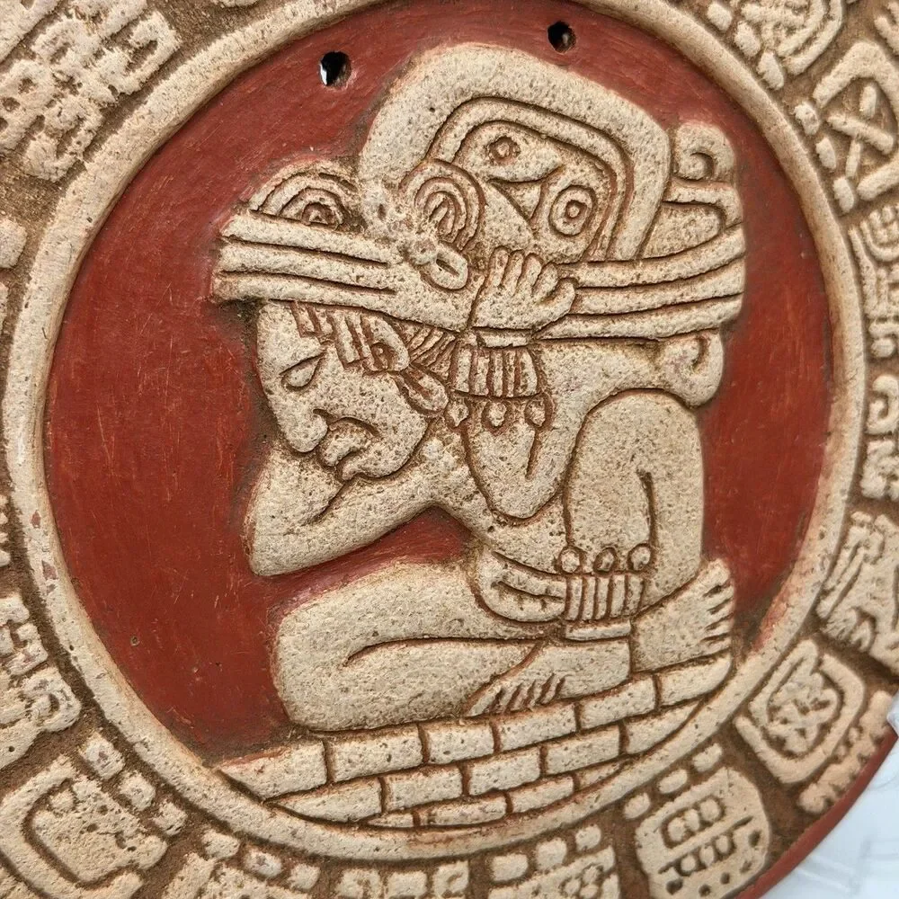 Vintage Mayan Aztec Zodiac Calendar Wall Plaque 7” Mexican Folk Art Decor